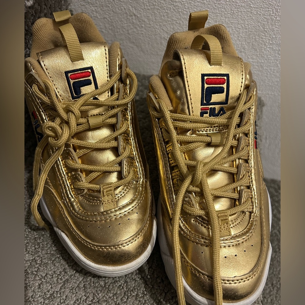 FILA women’s Metallic Gold Sneakers with White Soles like New!